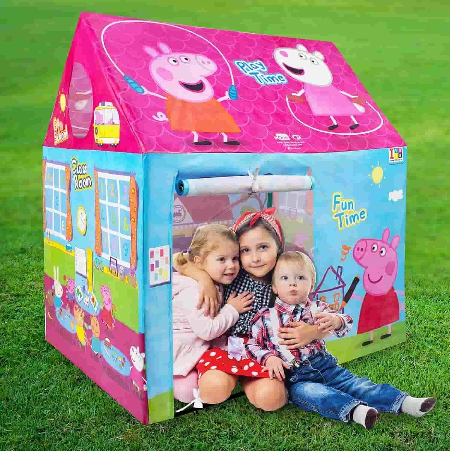 Children's playhouse with Peppa Pig design on a grassy background