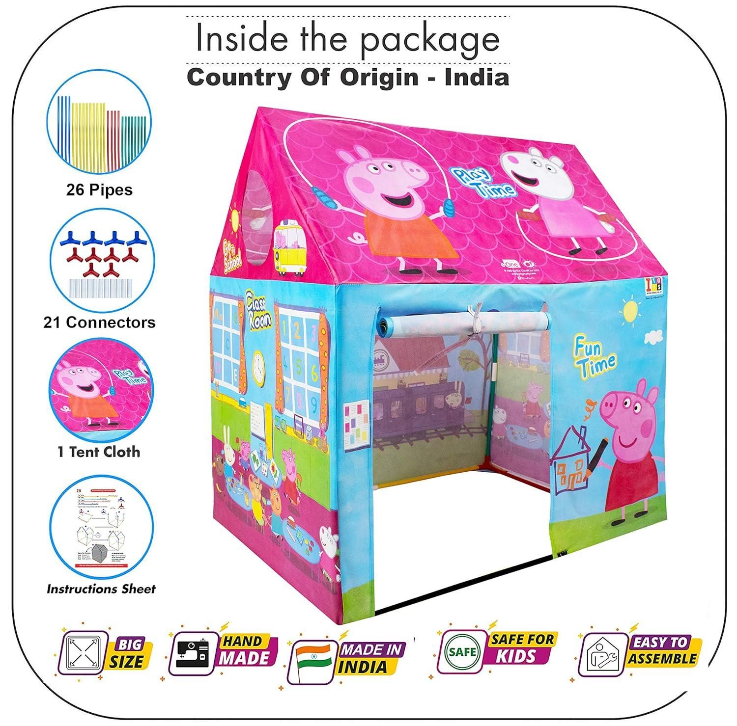 Peppa Pig play tent with packaging details on a white background