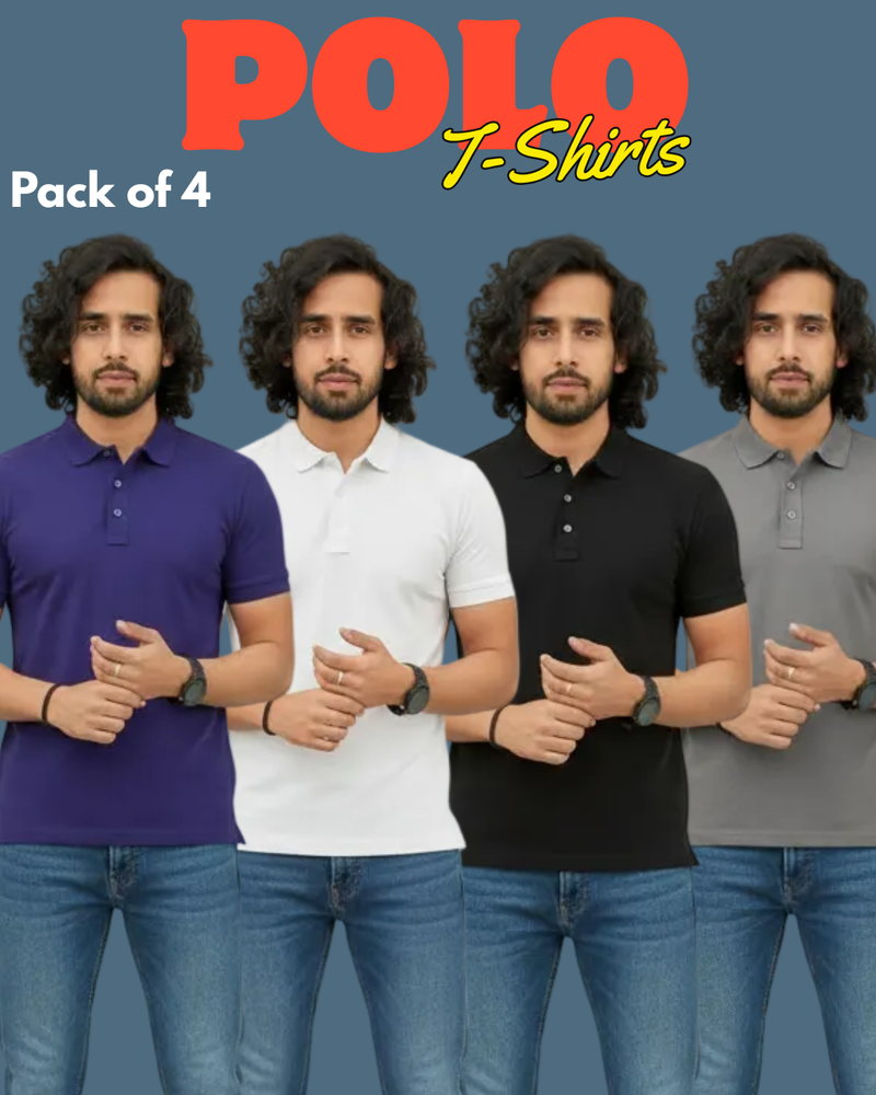 Poly Matte Solid Half Sleeves Mens Polo T-Shirt Pack Of 4